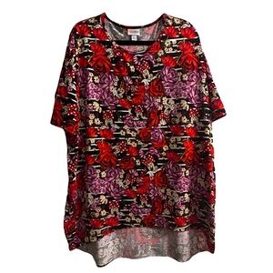 LuLaRoe Disney Irma Tunic L Minnie Mouse Black/ White/ Red, Purple Floral-EUC